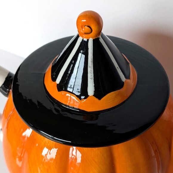 Halloween Orange and Black Pumpkin Jack O Lantern Teapot by Arlington Designs - Picture 5 of 6